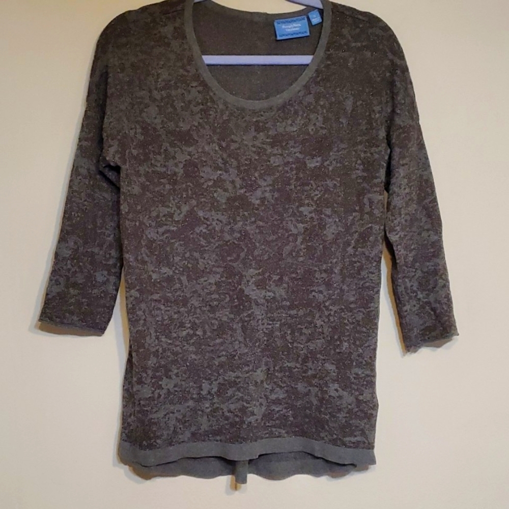 Simply Vera 3/4 Sleeve Sweater w/ Abstract Light/Dark Gray Design w/ Shimmer, S